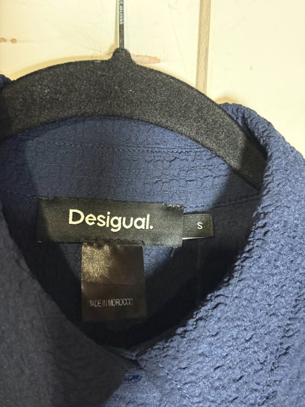 Desigual Short Textured Shirt Dress Navy Blue Size Small Summer Collared Buttons - Picture 7 of 10
